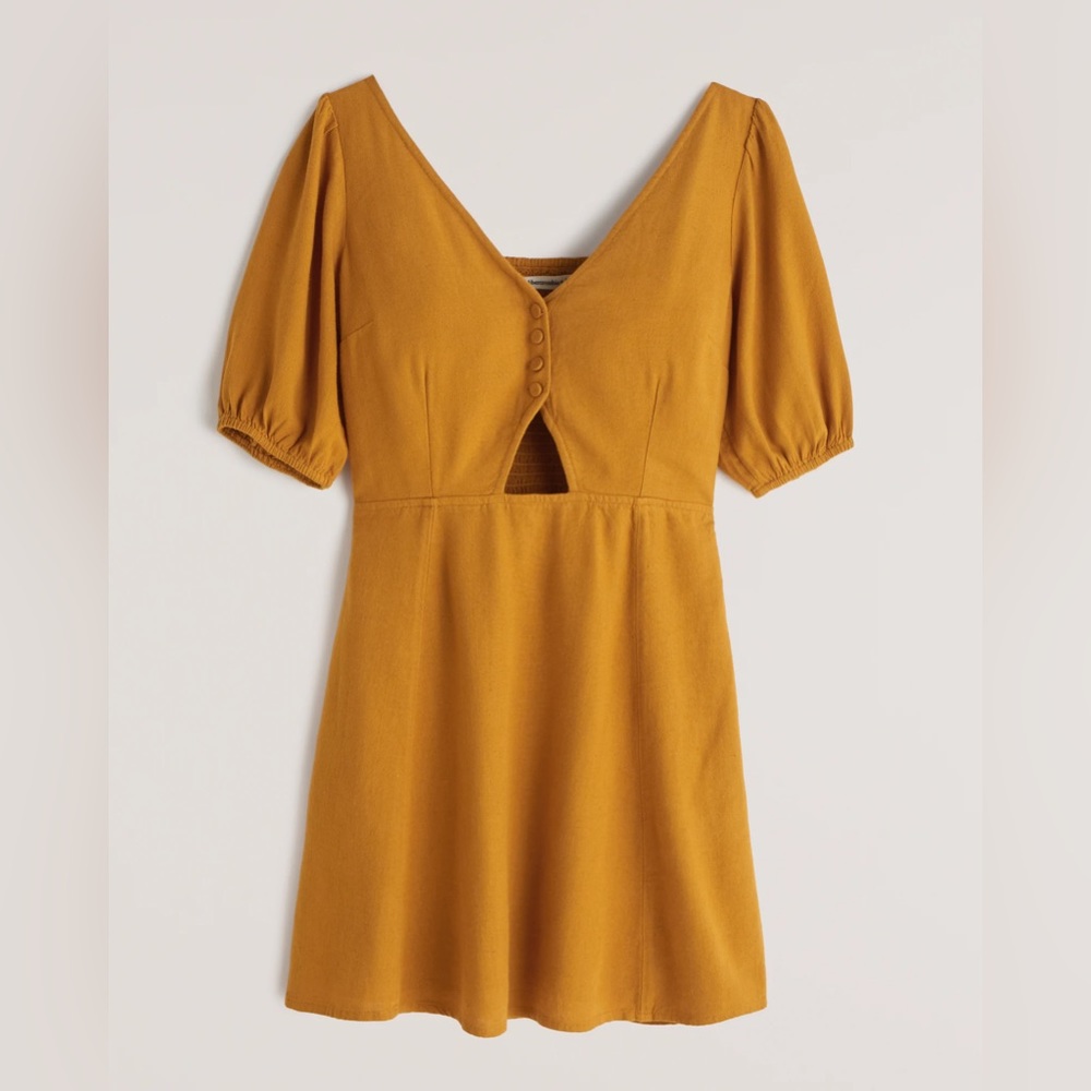 Abercrombie puff sleeve cutout linen mini dress